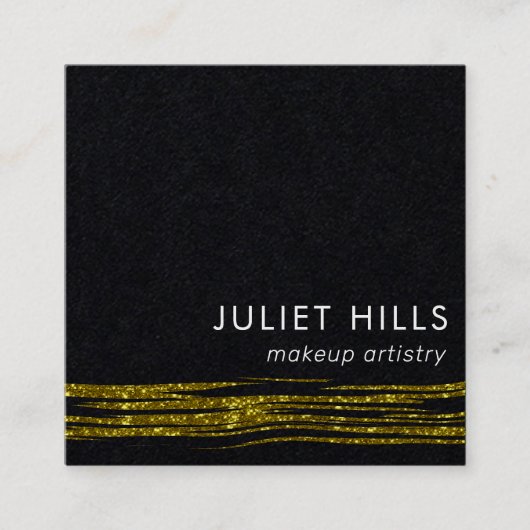 Gold Glitter Swish and Black Square Visitekaartje (Voorkant)
