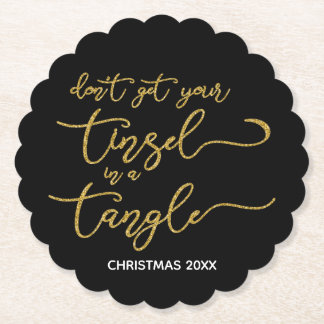 Gold Glitter Tangled Tinsel Kartonnen Onderzetters