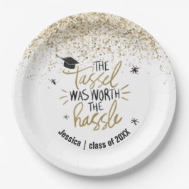 Gold Glitter Tassel Worth of the Hassle Afstuderen Papieren Bordje