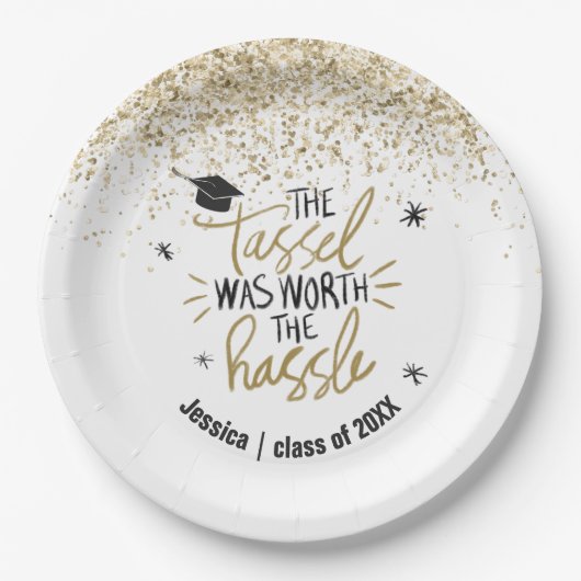 Gold Glitter Tassel Worth of the Hassle Afstuderen Papieren Bordje (Voorkant)