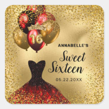 Gold Glitter Tiara Red Dress Sweet 16 verjaardag