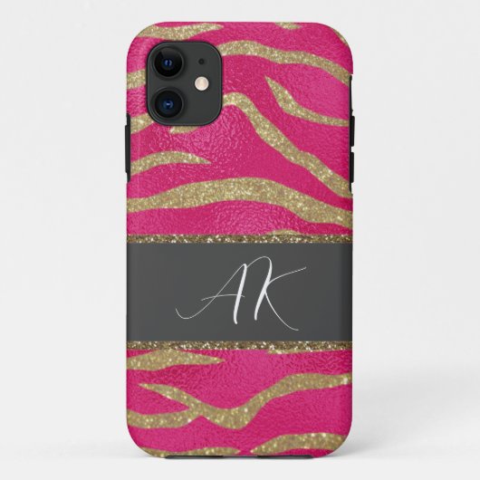 Gold Glitter Tiger Stripes en Initialen op Hot Pin Case-Mate iPhone Case (Achterkant)