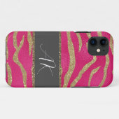 Gold Glitter Tiger Stripes en Initialen op Hot Pin Case-Mate iPhone Case (Achterkant (horizontaal))