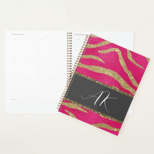 Gold Glitter Tiger Stripes en Initialen op Hot Pin Planner (Display)