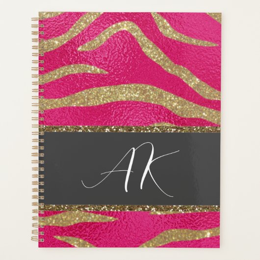 Gold Glitter Tiger Stripes en Initialen op Hot Pin Planner (Voorkant)