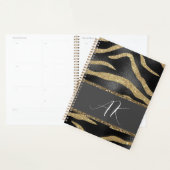 Gold Glitter Tiger Stripes op zwart leder Planner (Display)