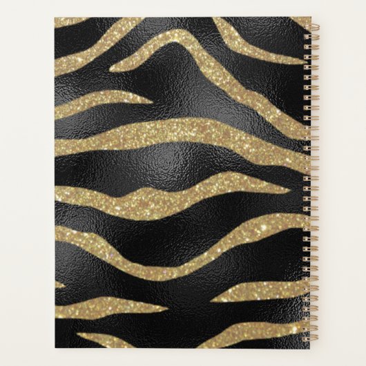 Gold Glitter Tiger Stripes op zwart leder Planner (Achterkant)