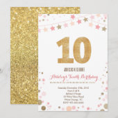 Gold Glitter Titiende verjaardag Uitnodiging (Voorkant / Achterkant)