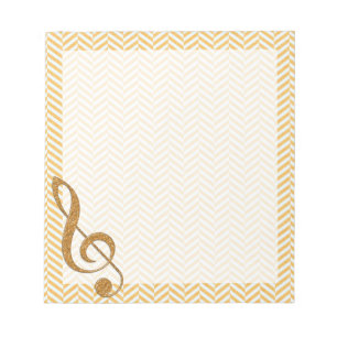 Gold Glitter Treble Clef op Gellow Chevron Notitieblok