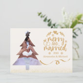 Gold Glitter Tree Photo Merry & Married  Feestdagenkaart (Staand voorkant)