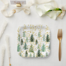 Gold Glitter Trees Bord kerstpapier