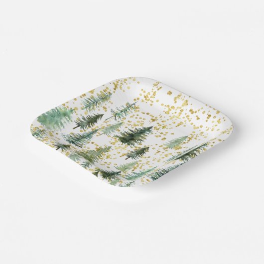 Gold Glitter Trees Bord kerstpapier (Gebogen)