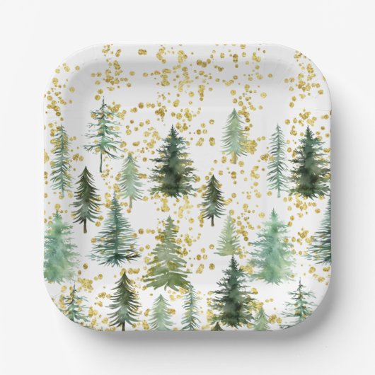 Gold Glitter Trees Bord kerstpapier (Voorkant)