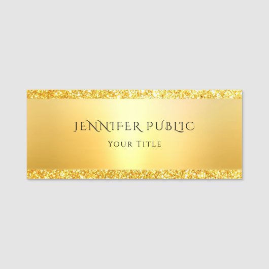 Gold Glitter Trendy Elegant Glamoureuze Sjabloon Naamplaatje (Voorkant)