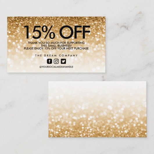 Gold Glitter Trendy Korting Hartelijk dank Visitekaartje (Voorkant / Achterkant)