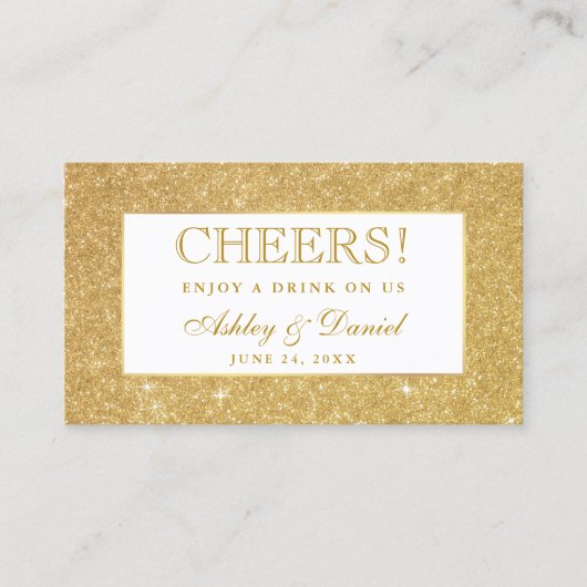 Gold Glitter Trouwreceptie Drink Ticket Kaart W (Voorkant)