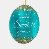 Gold Glitter Turquoise Blue Folie Sweet 16 Keramisch Ornament (Rechts)