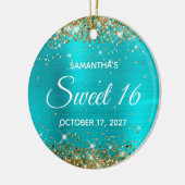 Gold Glitter Turquoise Blue Folie Sweet 16 Keramisch Ornament (Links)