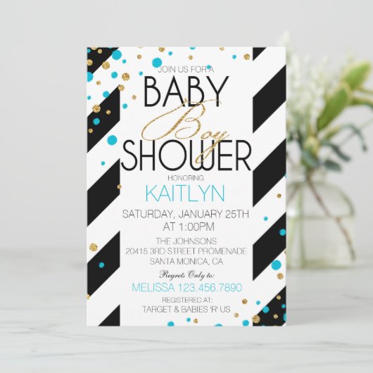 Gold Glitter Turquoise Sprinkles Baby shower Kaart (Staand voorkant)