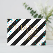 Gold Glitter Turquoise Sprinkles Stripe Hartelijk  Bedankkaart (Staand voorkant)
