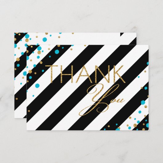 Gold Glitter Turquoise Sprinkles Stripe Hartelijk  Bedankkaart (Voorkant / Achterkant)