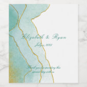 Gold Glitter Turquoise Waterverf Wijn Etiket (Enkel label)