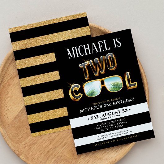 Gold Glitter Twee coole verjaardagsuitnodiging voo Kaart