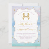 Gold Glitter Twin Mermaids Baby shower Kaart (Voorkant)