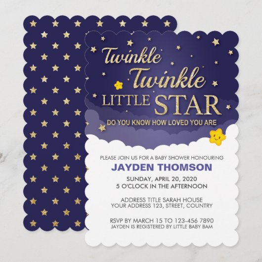 Gold Glitter Twinkle Little Star-Baby shower Kaart (Voorkant / Achterkant)