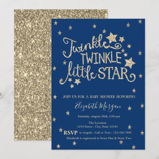 Gold Glitter Twinkle Little Star-Baby shower Kaart (Voorkant / Achterkant)