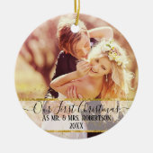 Gold Glitter Twinkly Our First Kerstman Mr. n Mrs. Keramisch Ornament (Voorkant)