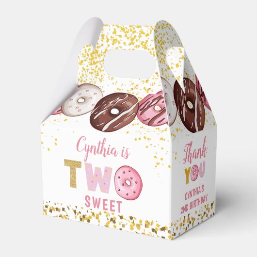 Gold Glitter Two Sweet Donut 2de verjaardag Bedankdoosjes (Voorkant Zijde)