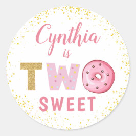 Gold Glitter Two Sweet Donut Girl 2e verjaardag Ronde Sticker