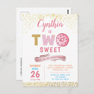 Gold Glitter Two Sweet Donuts Girl 2e verjaardag Briefkaart