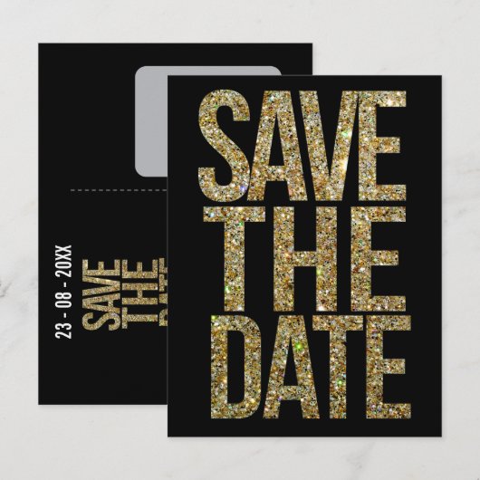 Gold Glitter Typografie Save the Date Briefkaart (Voorkant / Achterkant)