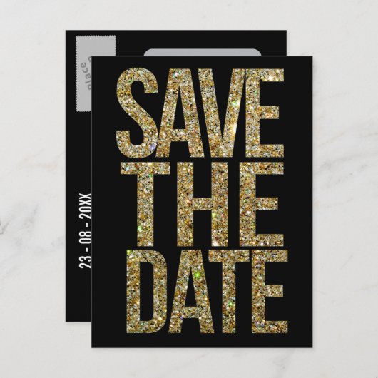 Gold Glitter Typografie Save the Date Briefkaart (Voorkant / Achterkant)