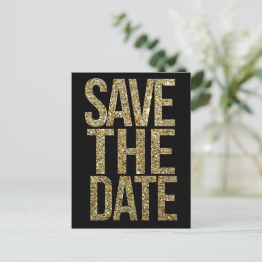 Gold Glitter Typografie Save the Date Briefkaart (Staand voorkant)