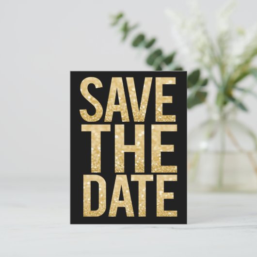 Gold Glitter Typografie Save the Date Briefkaart (Staand voorkant)