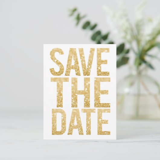 Gold Glitter Typografie Save the Date Briefkaart (Staand voorkant)