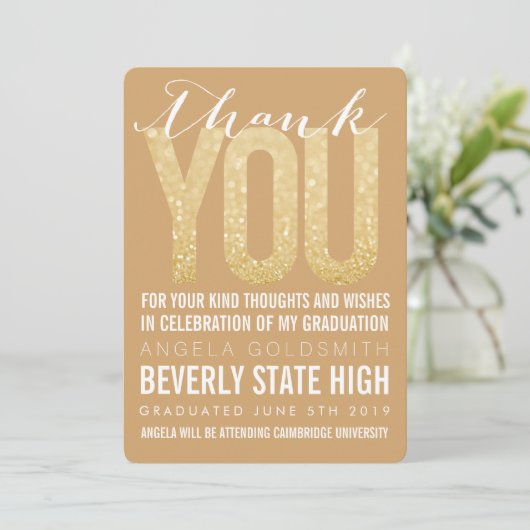 Gold Glitter Typography Afstuderen Hartelijk dank Bedankkaart (Staand voorkant)