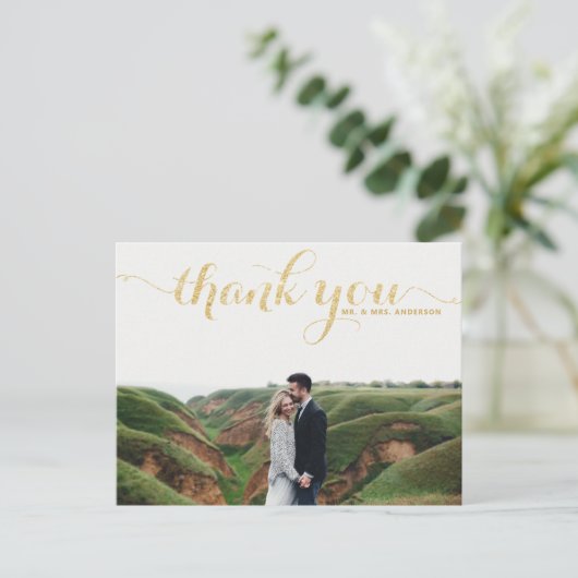 GOLD GLITTER TYPOGRAPHY WEDING DANK JE BRIEFKAART (Staand voorkant)
