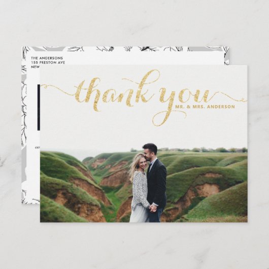 GOLD GLITTER TYPOGRAPHY WEDING DANK JE BRIEFKAART (Voorkant / Achterkant)