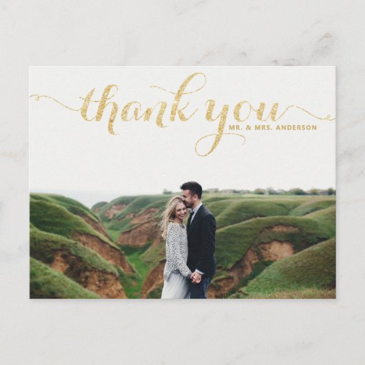 GOLD GLITTER TYPOGRAPHY WEDING DANK JE BRIEFKAART (Voorkant)
