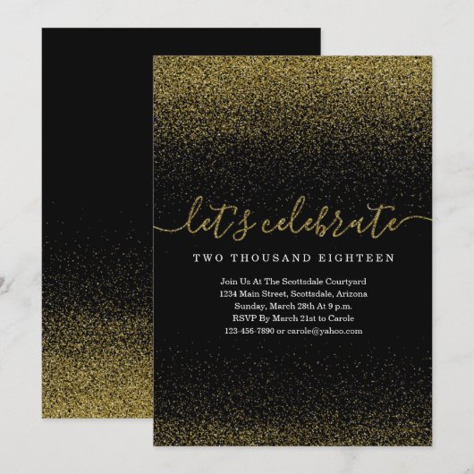 Gold Glitter - Uitnodiging van Eve-partij in nieuw (Voorkant / Achterkant)