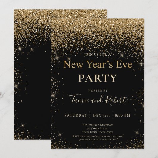 Gold Glitter - Uitnodiging van Eve-partij in nieuw (Voorkant / Achterkant)