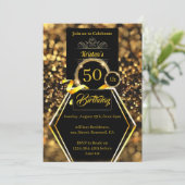 Gold Glitter - Uitnodiging voor 50ste verjaardag (Staand voorkant)