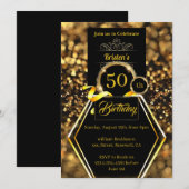 Gold Glitter - Uitnodiging voor 50ste verjaardag (Voorkant / Achterkant)
