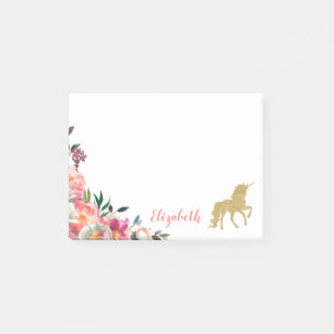 Gold Glitter Unicorn   Aangepersonaliseerde Floral Post-it® Notes
