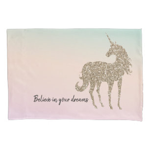 Gold Glitter Unicorn Aqua Peach Pink Ombre Tie Dye Kussensloop
