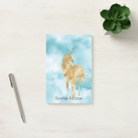 Gold Glitter Unicorn Aqua Waterverf Post-it® Notes (Kantoor)